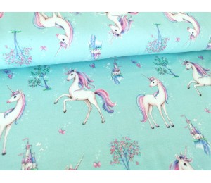 Jersey - Einhorn Wunderland Schloss türkis